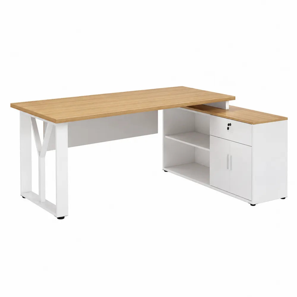 Biurko narożne L, stal i MDF, dąb/biały, 160 cm