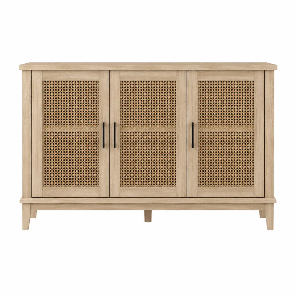 Kredens drewniany z rattanowymi drzwiami 120x40x80 cm