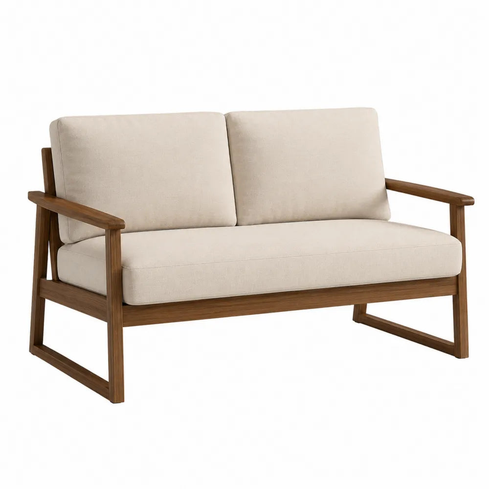 Dwuosobowa sofa drewniana beżowa