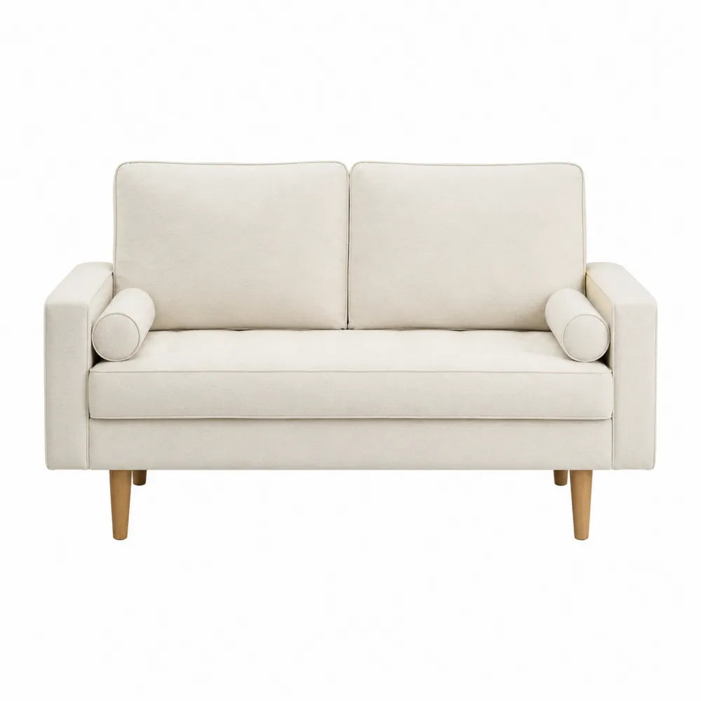 Sofa dwuosobowa z tkaniny poliestrowej beżowa 150 cm