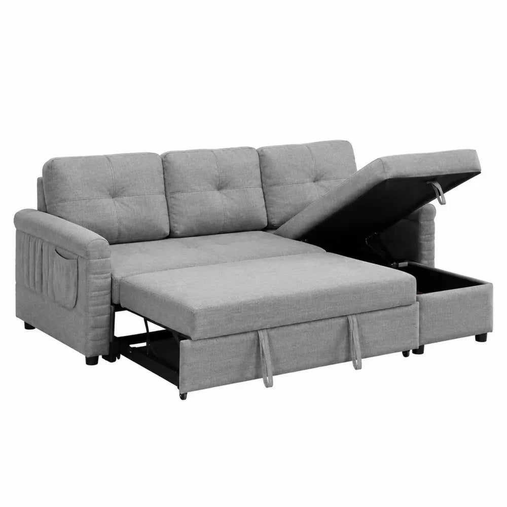Sofa narożna modułowa z funkcją spania i schowkiem jasnoszara 240x150x90 cm