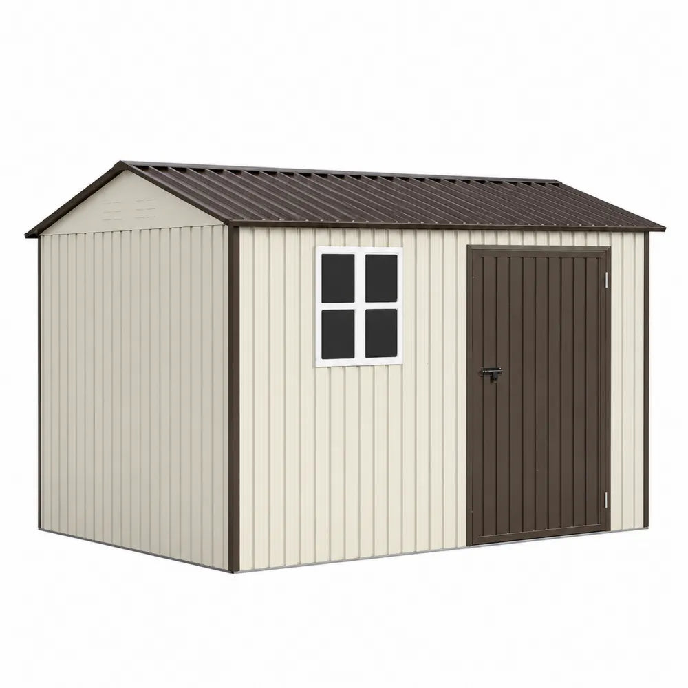 Metalowy domek ogrodowy z blachy stalowej 257x312x178 cm brązowy/kremowy