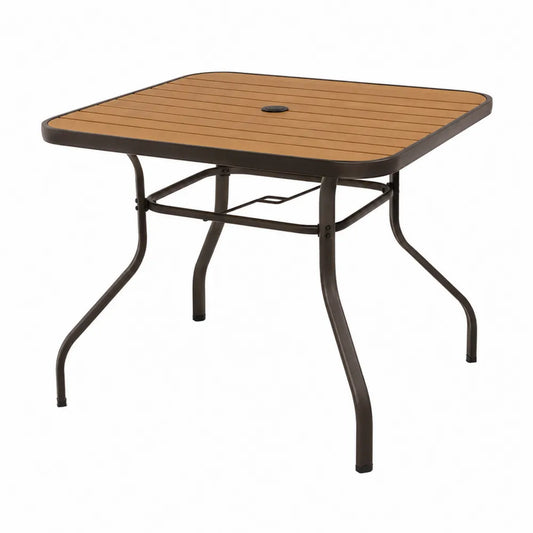 Stół ogrodowy metalowy z kompozytowym blatem, brązowy, 90 cm