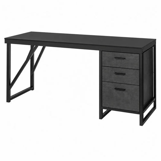 Biurko metalowe czarne z 3 szufladami z MDF