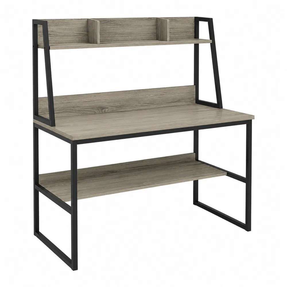 Biurko drewniane z półkami szare i czarne 120x55x120cm