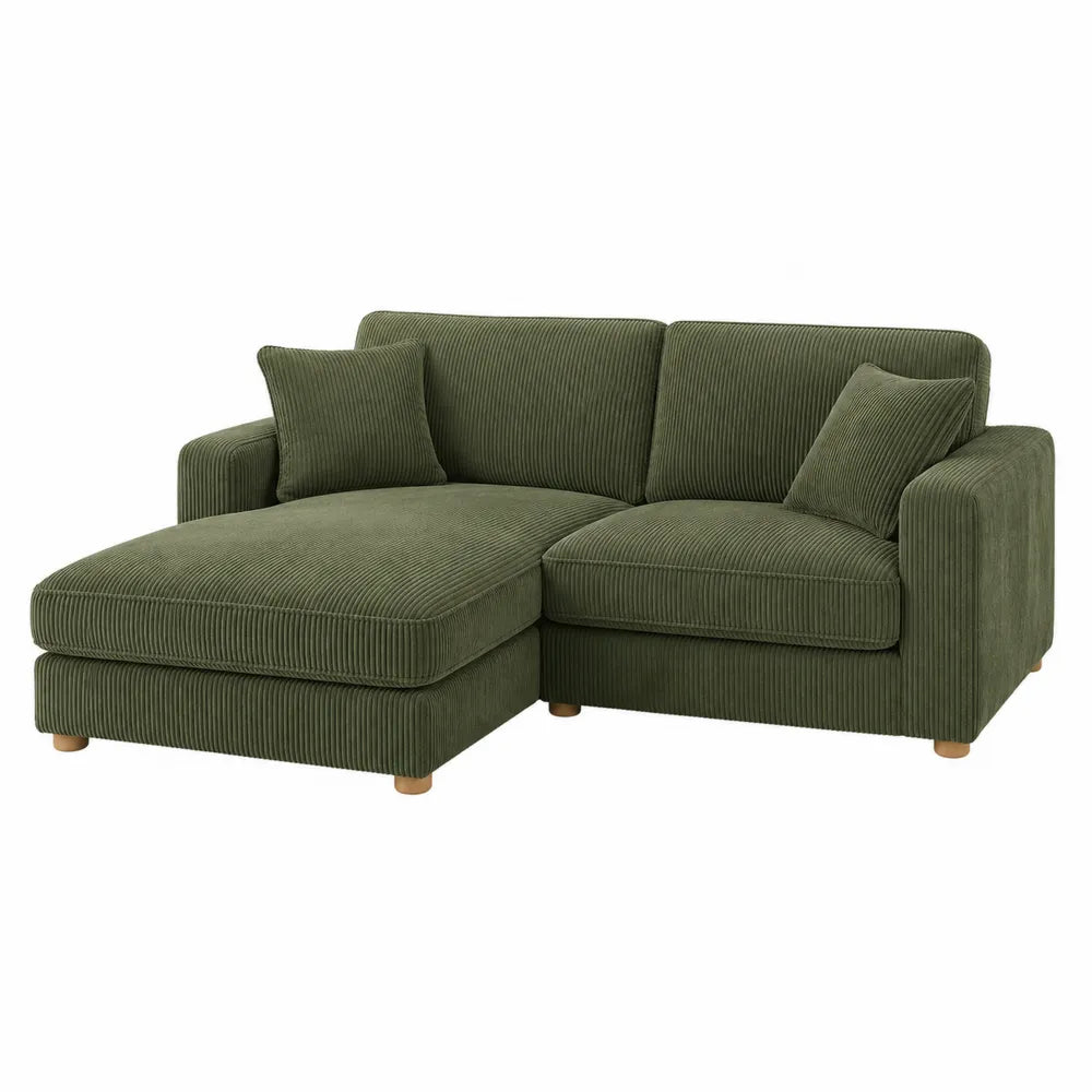 Sofa narożna z sztruksu bawełnianego zielona 210x150x85 cm
