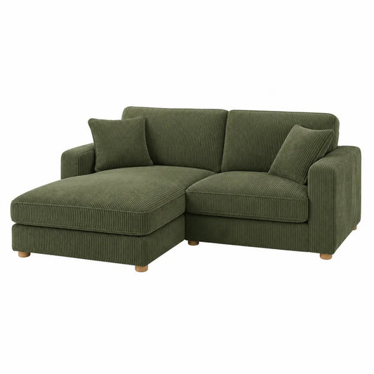Sofa narożna z sztruksu bawełnianego zielona 210x150x85 cm