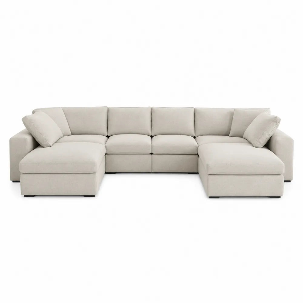 Modułowa narożna sofa z tkaniny poliester beżowa 320x160x85 cm