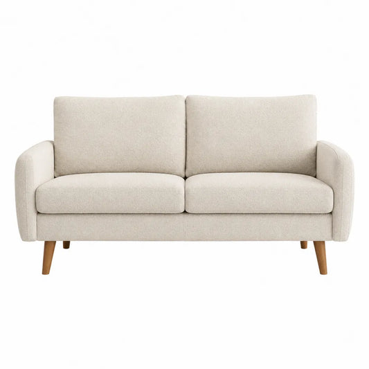Sofa dwuosobowa z tkaniny poliestrowej, beżowa 85cm x 150cm x 90cm