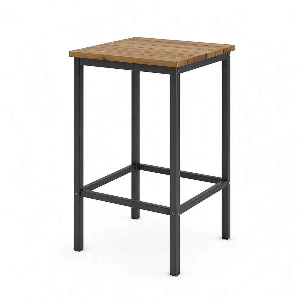 Stolik barowy 70x70 cm drewno akacjowe stal czarna