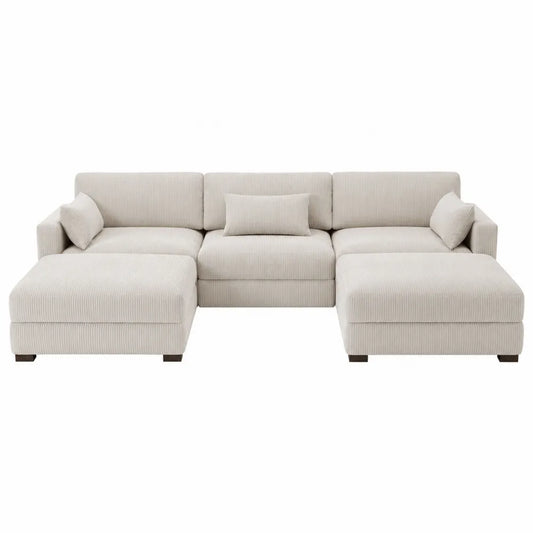 Narożnik modułowy z tkaniny sztruksowej U beżowy 320 cm