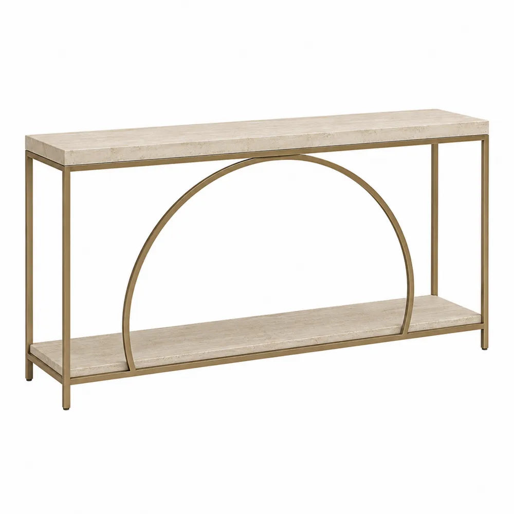 Konsola metalowa z marmurowym blatem, beżowa, 120 cm