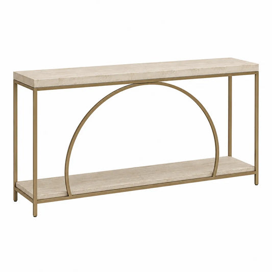 Konsola metalowa z marmurowym blatem, beżowa, 120 cm