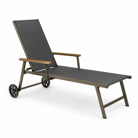 Leżak aluminiowy z drewna teak, szary
