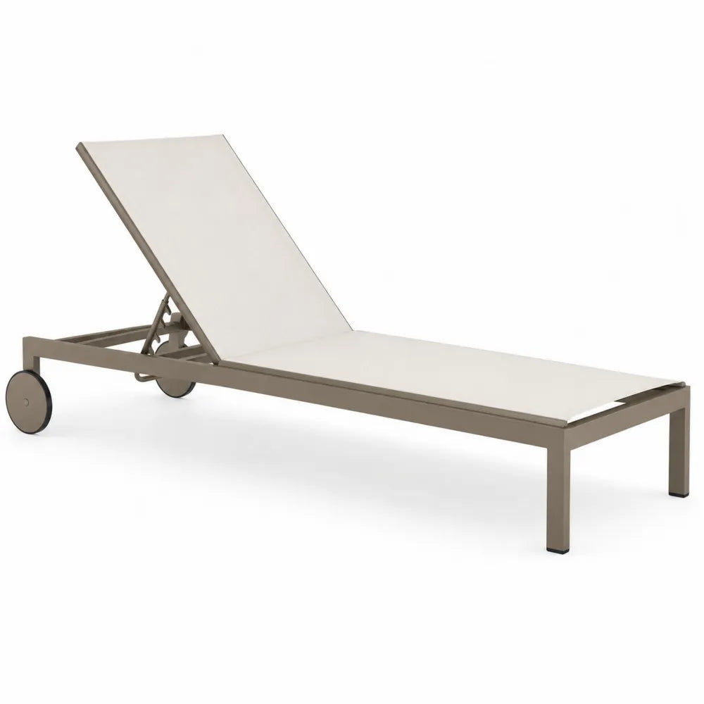 Leżak plażowy aluminiowy z kółkami beżowy 200x65x35 cm