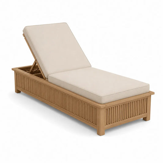 Leżak ogrodowy regulowany drewno teak beżowy 200x70x35 cm