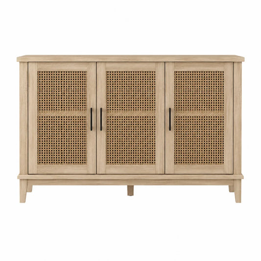 Kredens drewniany z rattanowymi drzwiami 120x40x80 cm