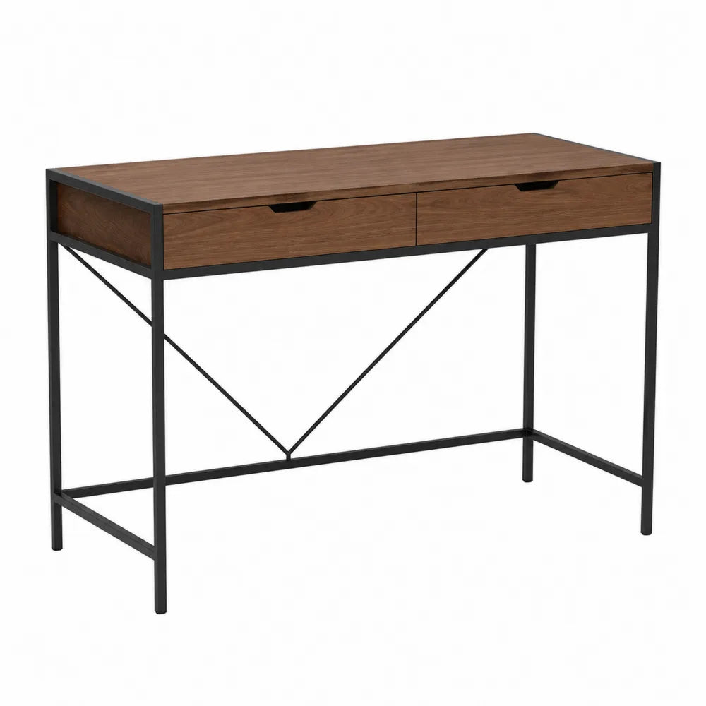 Biurko drewniano-metalowe z dwoma szufladami 120 cm, brązowe/czarne