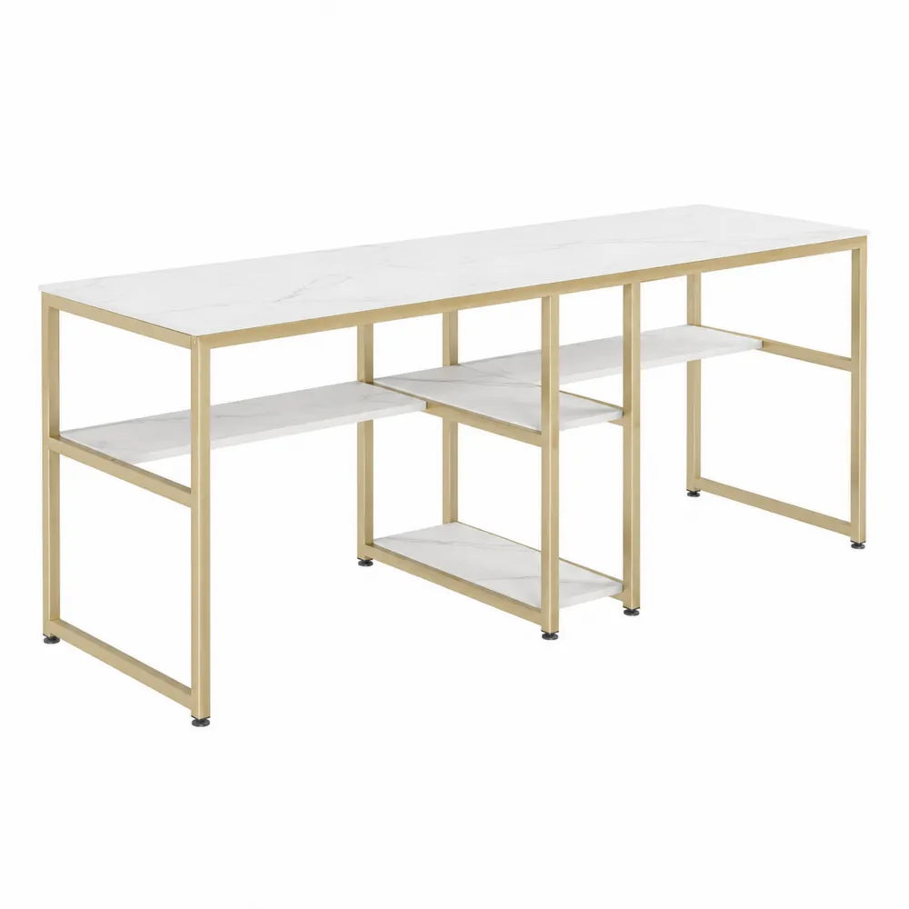 Biurko MDF imitujące marmur z metalowymi nogami 150 cm biały/złoty