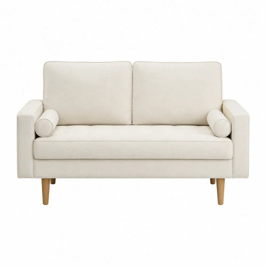 Sofa dwuosobowa z tkaniny poliestrowej beżowa 150 cm