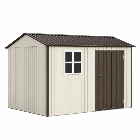 Metalowy domek ogrodowy z blachy stalowej 257x312x178 cm brązowy/kremowy